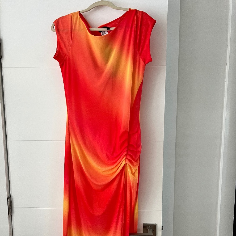 Vix by Paula Hermanny Women's XS/PP Orange Ombre Mesh Layered Midi Dress EUC